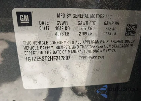 2017 Chevrolet Malibu 1Lt z USA, uszkodzony, nr VIN 1G1ZE5ST2HF217807